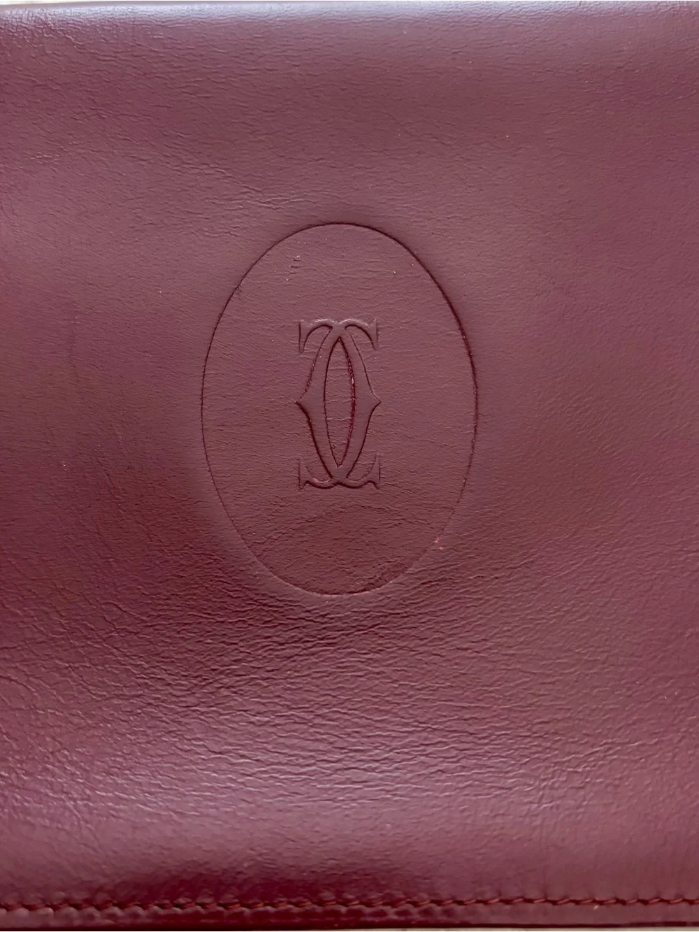 Cartier Burgundy Leather Vintage Small Pouch size 7.57”x5” approx